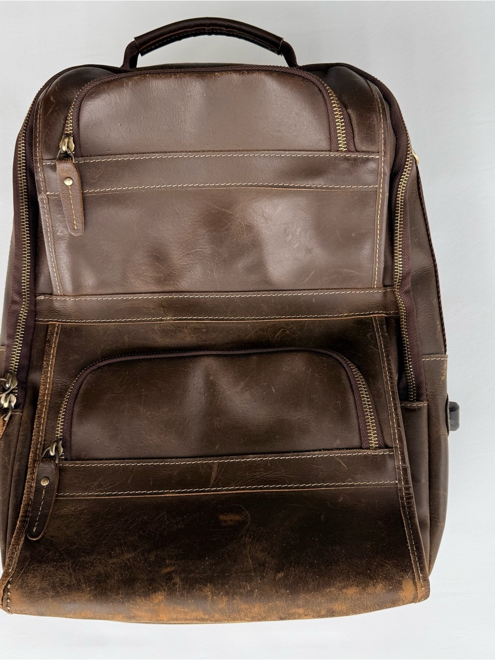 Leather Laptop Backpack in Dark Brown Distressed Vintage Inspired Charging Port